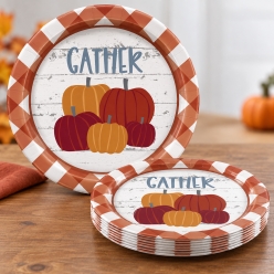 Fall Gingham Dessert Plates - 8 PK